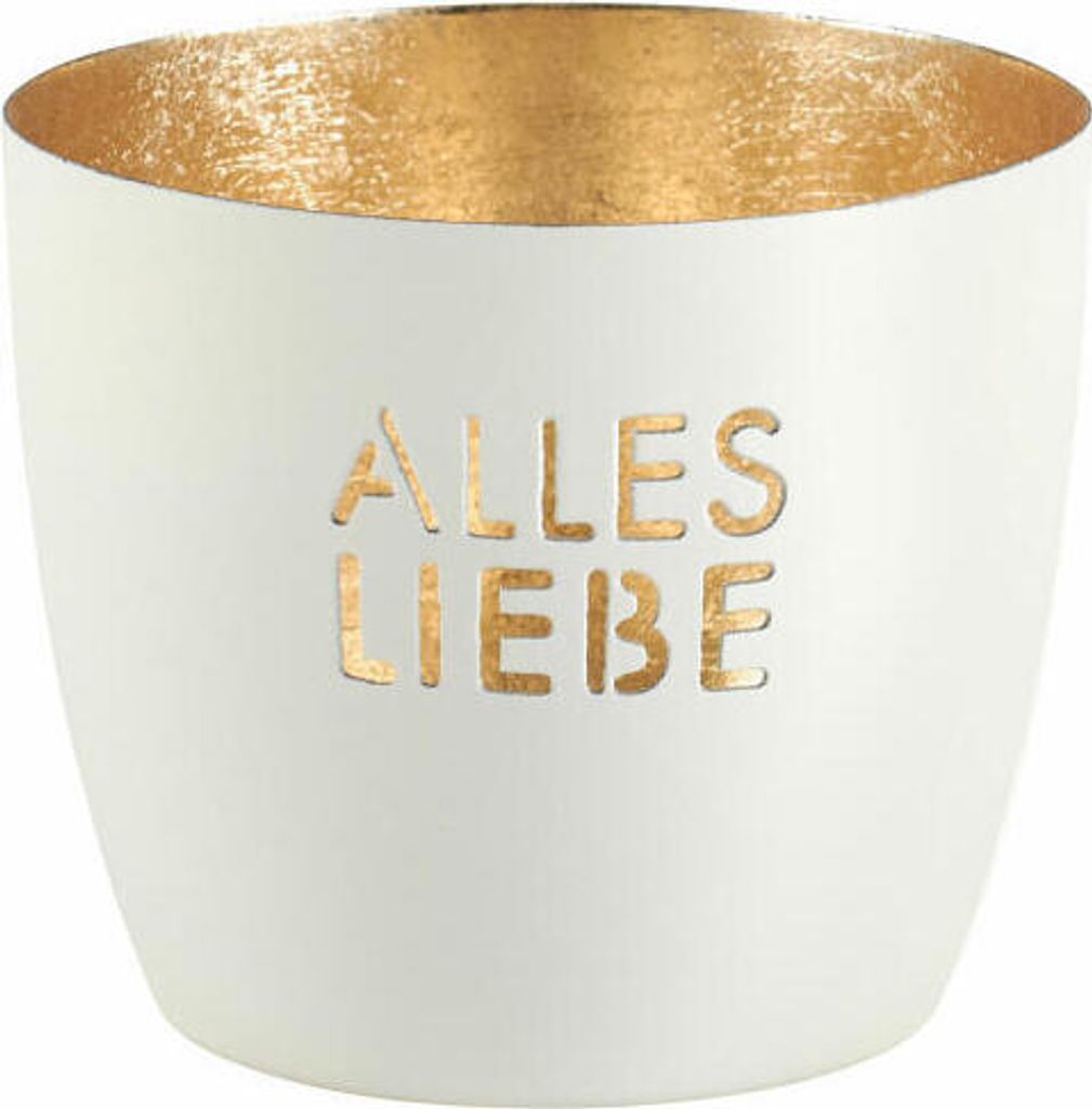 Gift Company Windlicht Madras Alles Liebe M, Teelichthalter, Kerzenhalter, Eisen, weiß / Gold, H 8.5 cm, 1121404001