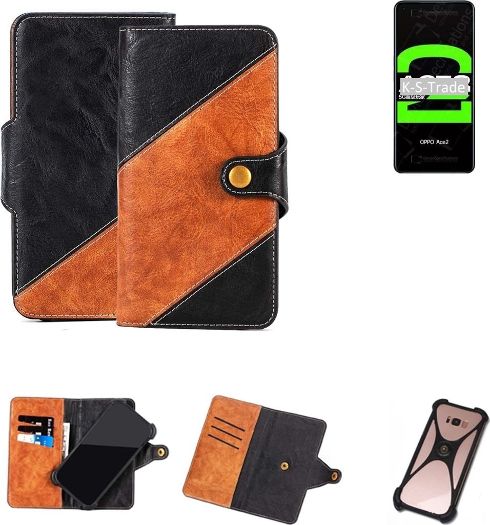K-S-Trade Handyhülle Schutzhülle Bookstyle Case Wallet-Case kompatibel mit Oppo Ace2 Handy Cover Bumper Klapphülle schwarz hellbraun 1x