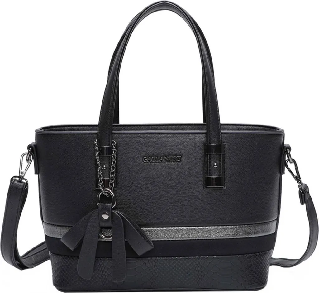 Gallantry, borsa da donna con fiocco e tracolla in pelle di serpente, nero