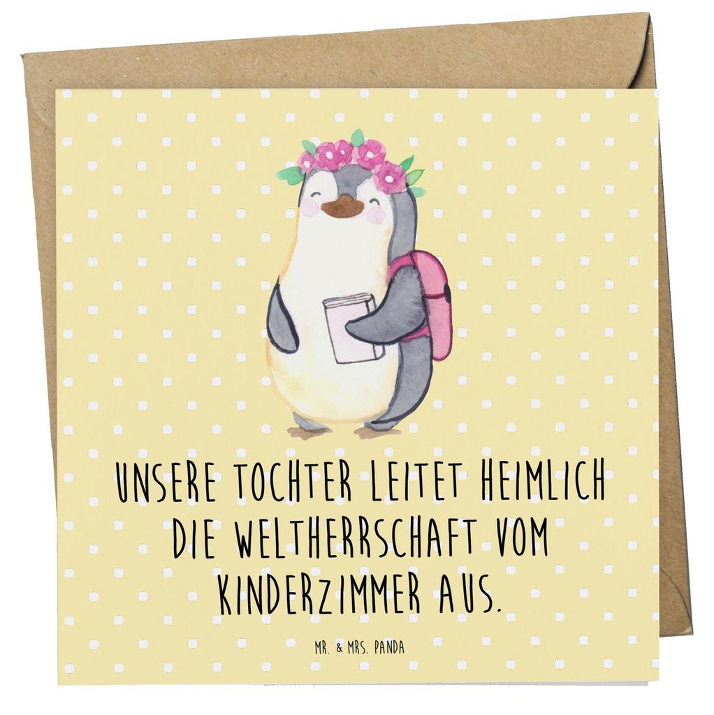 Mr. & Mrs. Panda Glückwunschkarte Tochter Weltherrschaft - Gelb Pastell - Geschenk, Einfallsreichtum, Familienleben, anlasskarte, Kreativität, W...