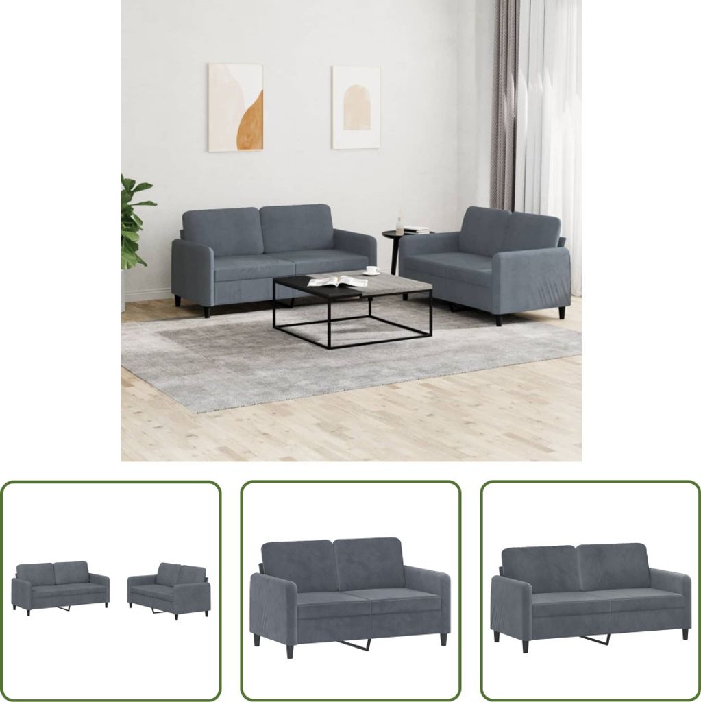 The Living Store 2-tlg. Sofagarnitur Dunkelgrau Samt