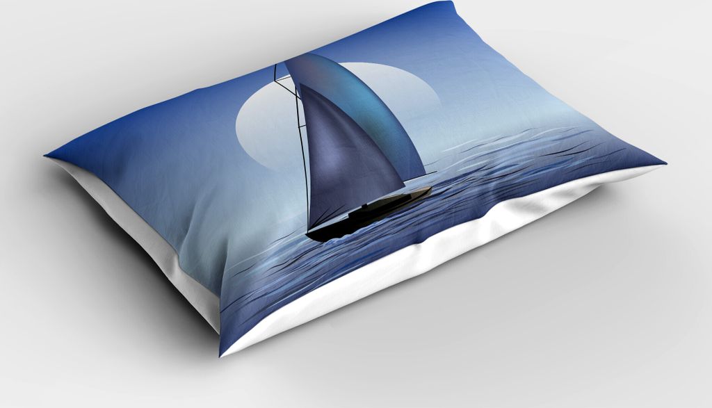 ABAKUHAUS Nautisch Kopfkissenbezug, Segelboot in Moonrise Dramatischer Himmel-Ozean-Reflexionen gewellte Serene Illustration, 40x80 cm, Violettblau
