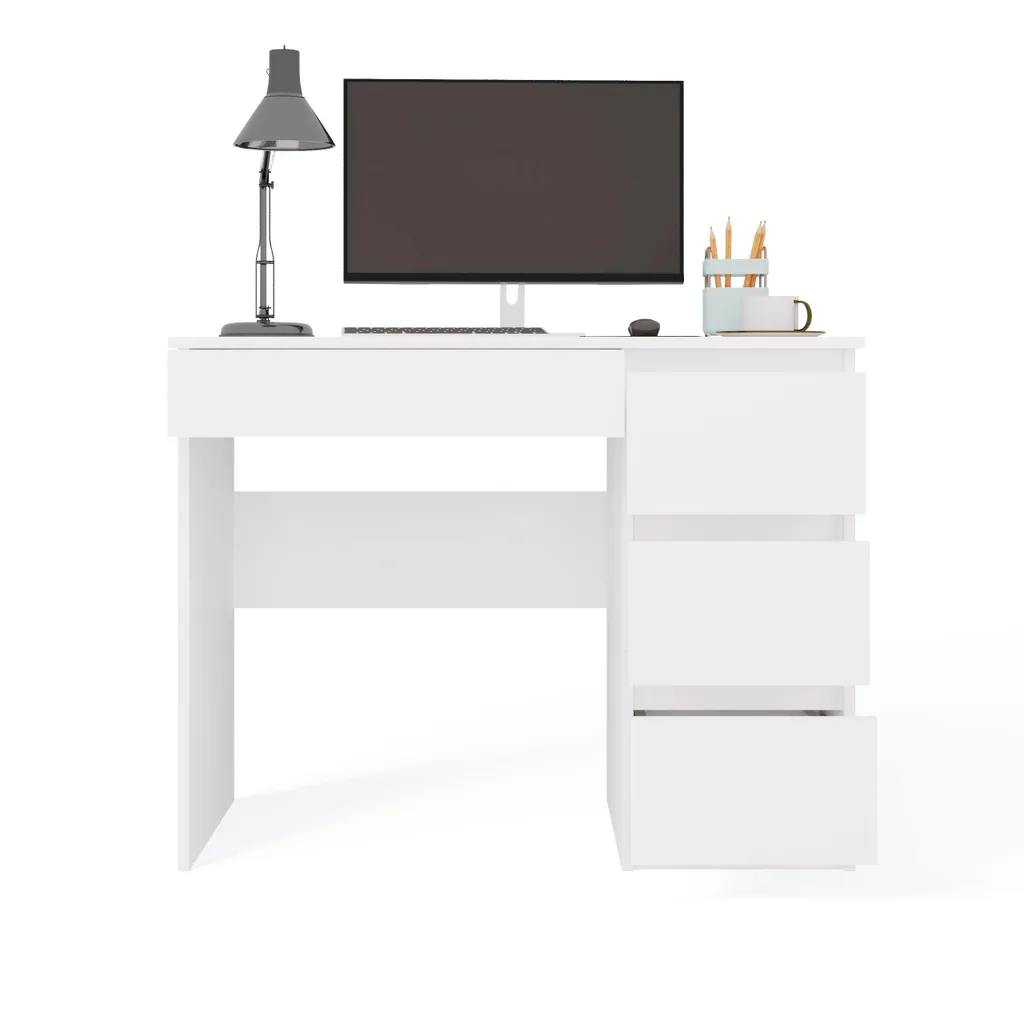 Table de bureau droite TRISTON blanc mat style scandinave pour chambre