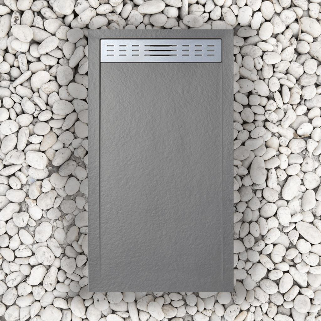 Duschwanne 80X200 cm Mit Seitengitter Vulcano Line Slim Grau Ral 7037 Aus Kunstharz Und Marmorpulver Mit Freiem Ablauf - FRASCIO