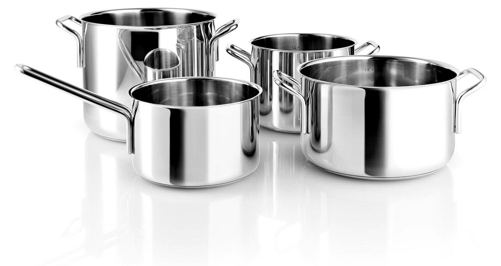 Eva Trio | Edelstahl Topfset 4 St. 1,8 l 2,2 l 3,6 l 4,8 l | Komplettes Topfset für alle Bedürfnisse beim täglichen Kochen | Poliertes Edelstahl
