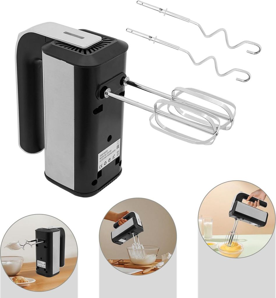 Handmixer Edelstahl-Handmixer 800W mit Pürierstab, Knethaken,5 Geschwindigkeiten,Hand Rührer Mixer