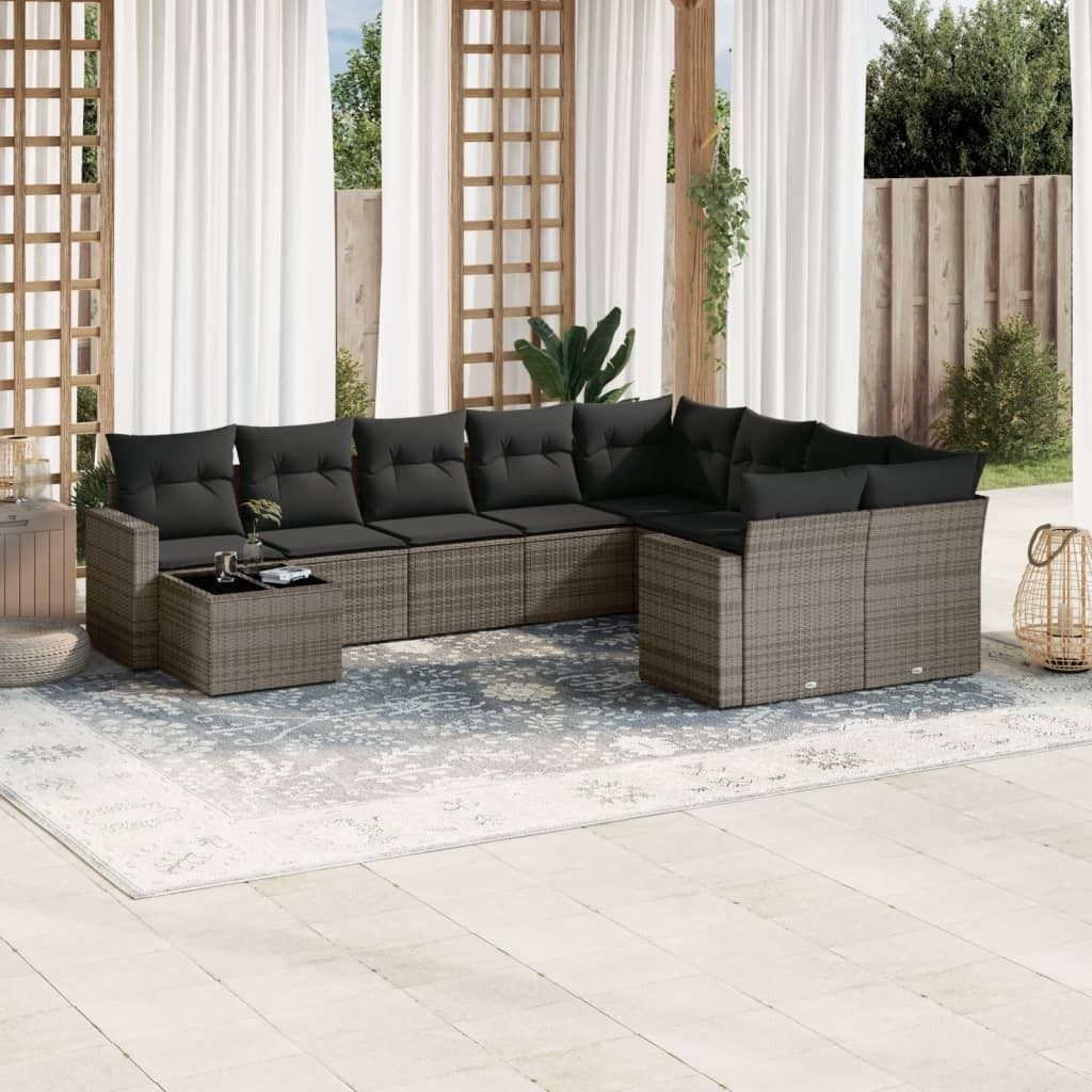 Maison Exclusive - 10-tlg. Garten-Sofagarnitur mit Kissen Grau Poly Rattan