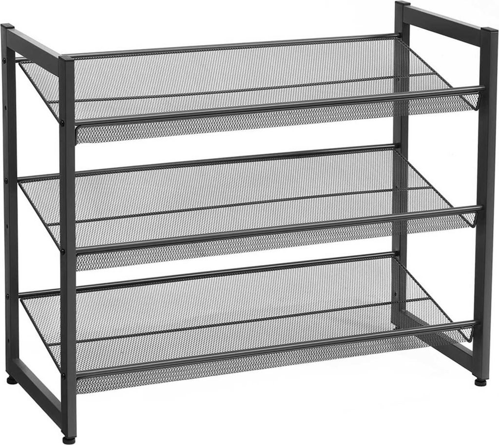 Schwarzes Schuhregal aus Metall, 3 Ebenen Produktbild 