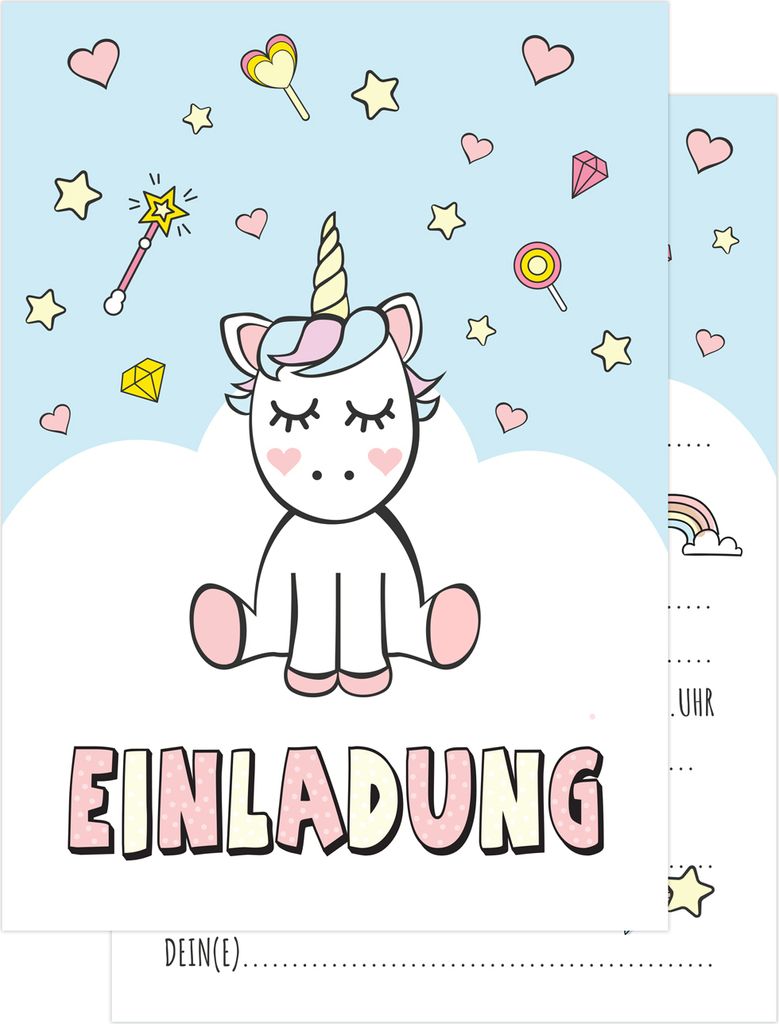 Friendly Fox Einladung Einhorn - 12 Einhorn Einladungskarten zum Kindergeburtstag Mädchen - rosa Einhorn Party - Mädchen Einladungskarte