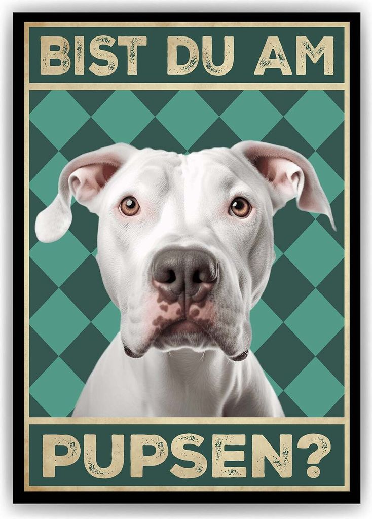 Dogo Argentino - Bist du am Pupsen? Hunde Poster Badezimmer Gästebad Wandbild Klo Toilette Dekoration Lustiges Gäste-WC Bild DIN A4 – DIN A4 (2...