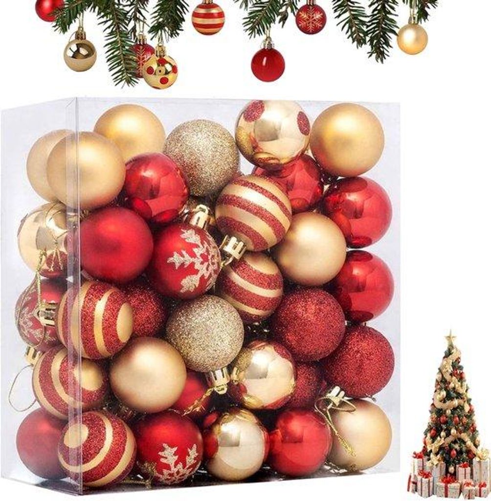 Unyqoos Set aus 50 bunten und unzerbrechlichen Weihnachtsbällen für festliche Dekoration