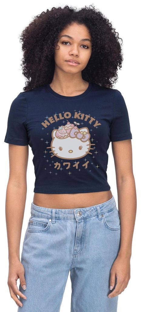 Spreadshirt Hello Kitty Kawaii Stil Crop Top, S, Light Navy