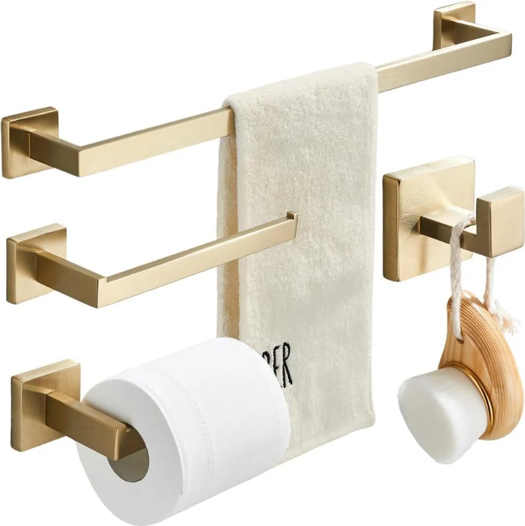 Kit accessoires salle de bain or brossé avec porte-serviette Ari