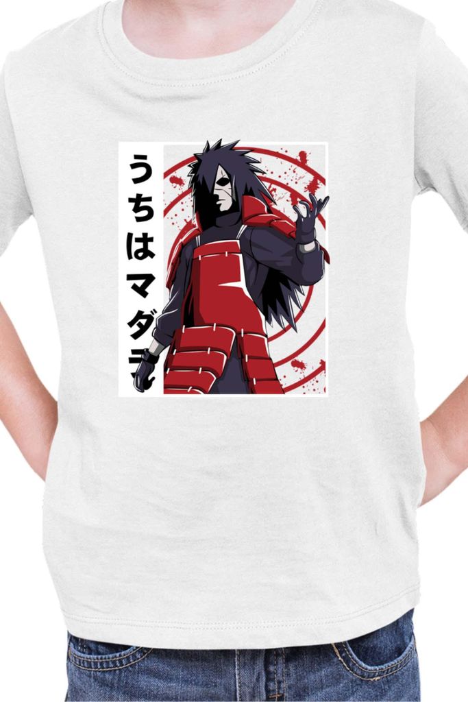 Kinder T-Shirt Naruto Madara Uchiha 02, 3-4 Jahr - 104 / Weiß