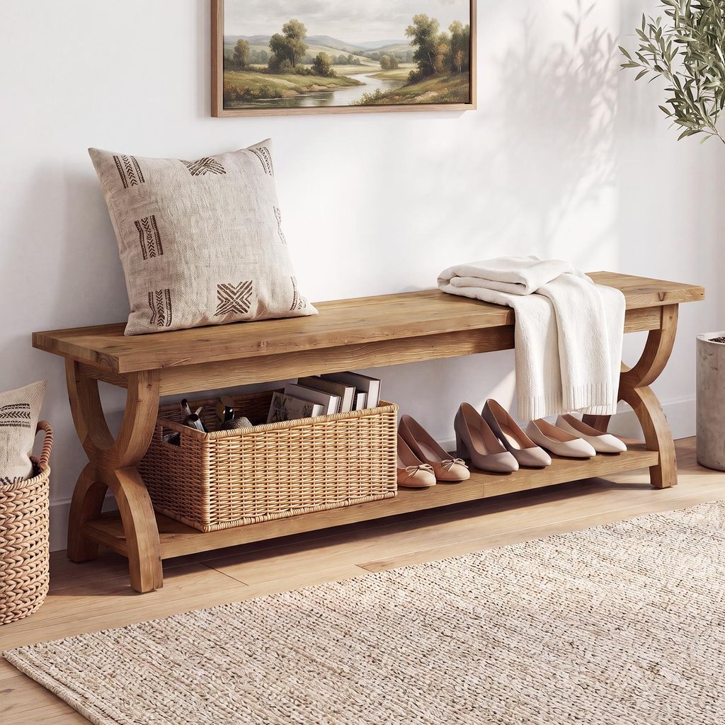Rustikale Eingangsbank aus Massivholz, 160 cm lang Produktbild 