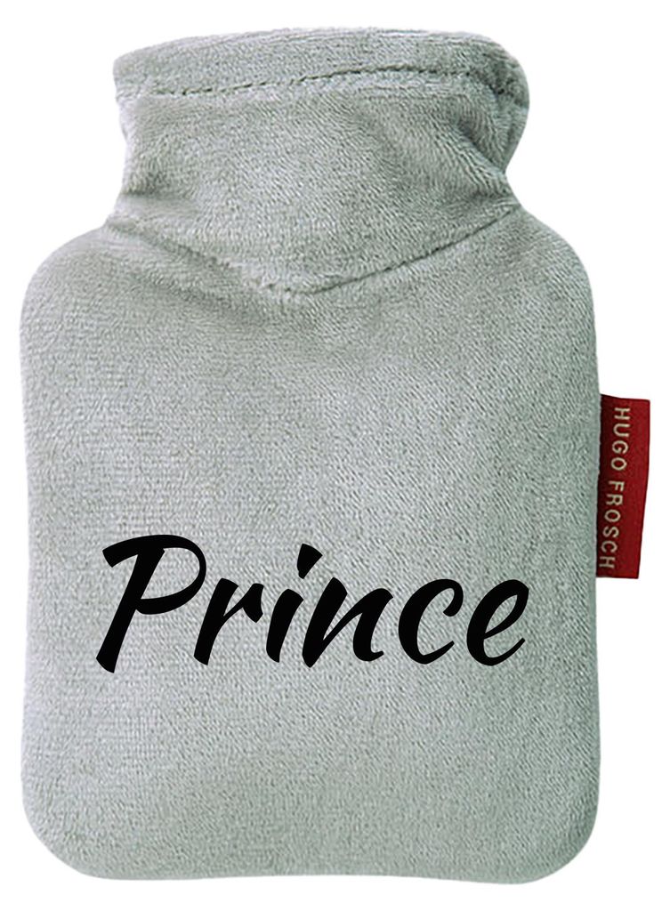 Huuraa Mini-Wärmflasche Prince Schriftzug 0,2 Liter Grey Mini Veloursbezug Taschenwärmer Geschenkidee