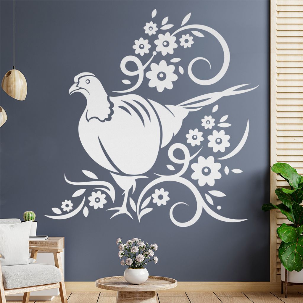 Tribal Huhn Blumen Wandtattoo in 6 Größen - Wandaufkleber Wall Sticker - Dekoration, Küche, Wohnzimmer, Schlafzimmer, Badezimmer