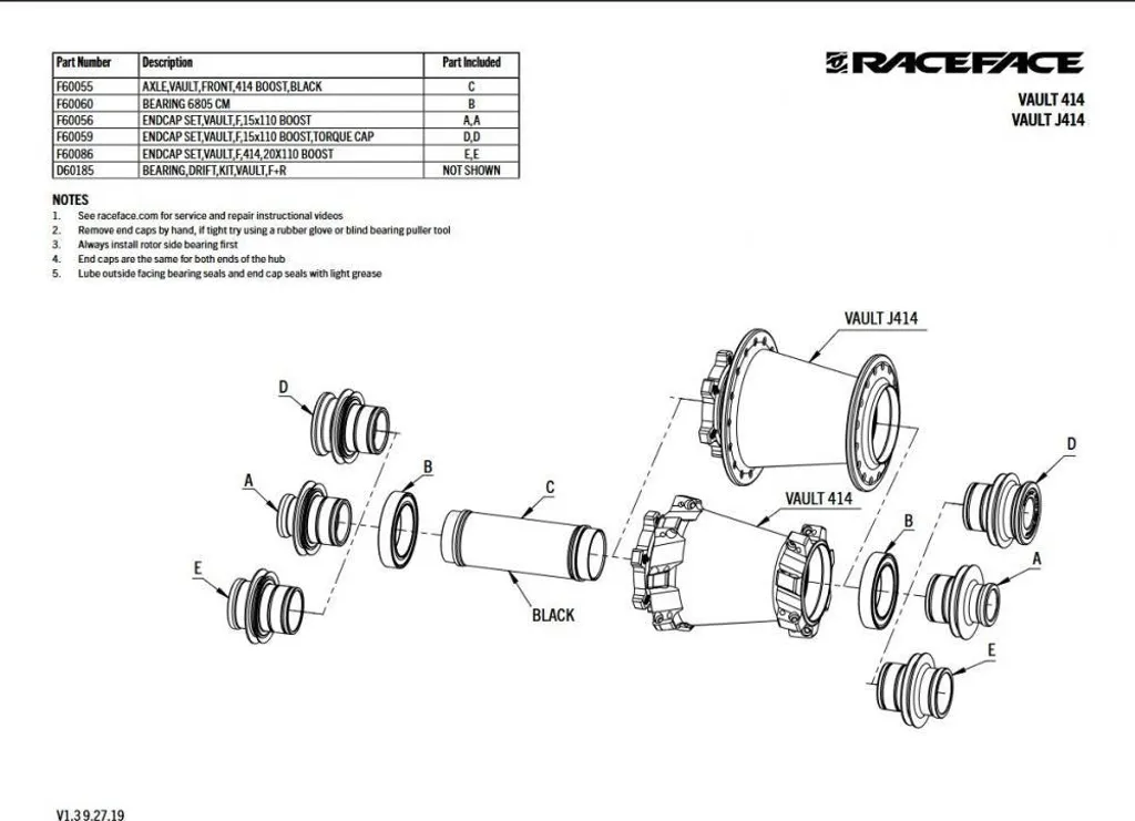 Kit 414 Race Face Vault embouts 20x110 mm Boost ajustement millimétré