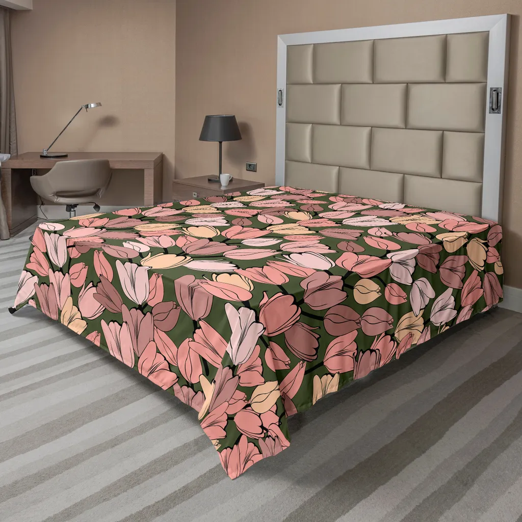 Drap Plat Tulipes Rétro en Tissu Doux et Confortable 266 x 260 cm
