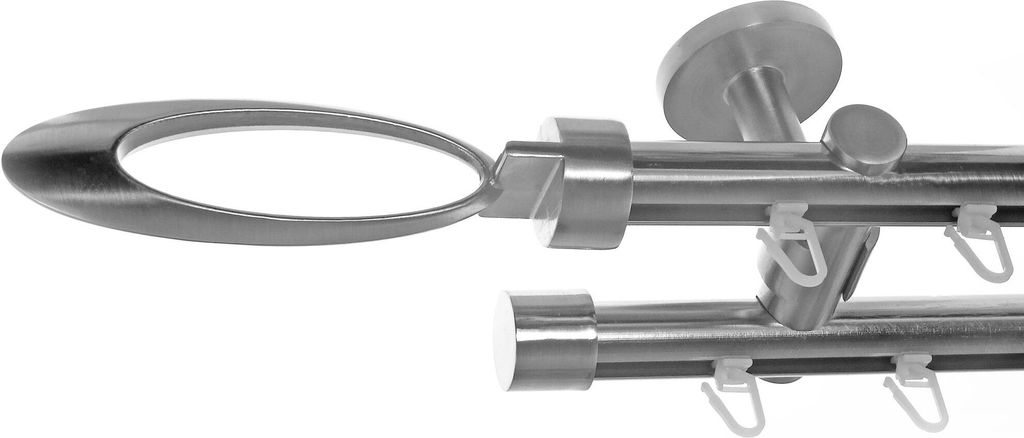 Innenlauf Gardinenstange Edelstahl Look, Durchmesser 20mm, Deckenträger D40, 2-läufig, Länge 280, Endkappe E85