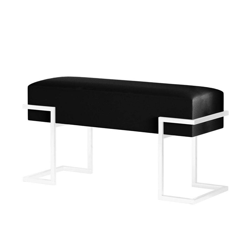 BETTSO Polsterbank CELY 80 mit Samt in Schwarz – Metallgestell Weiß, 80 cm