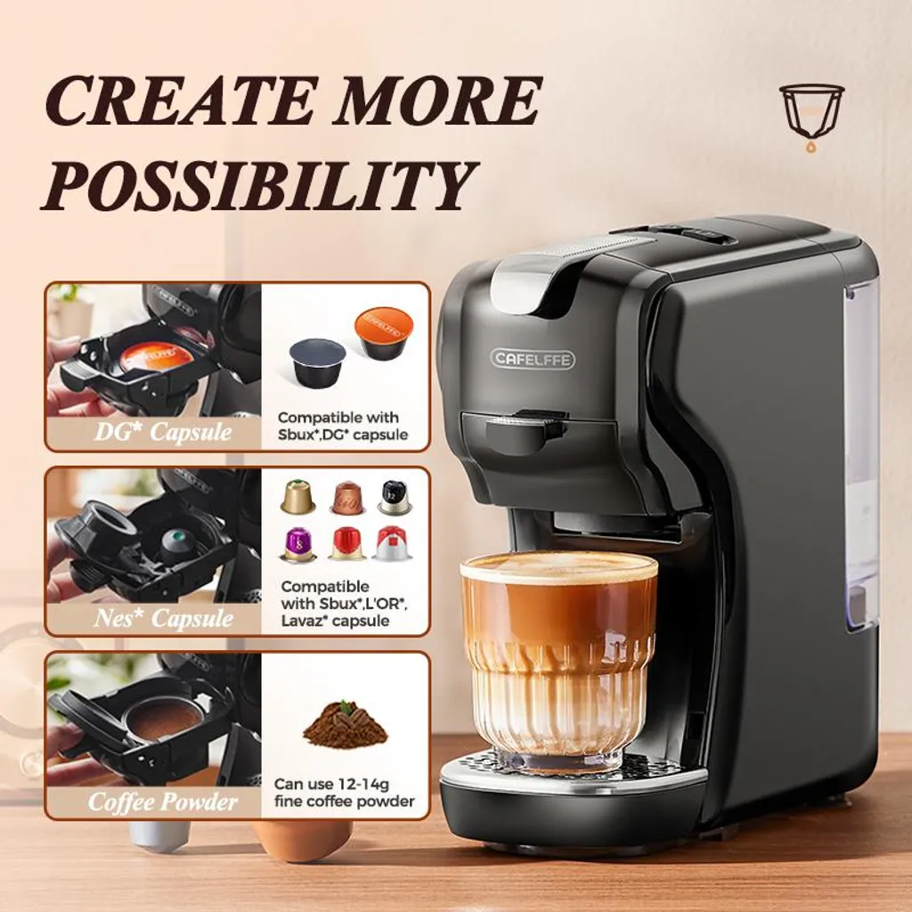 Cafetière à capsules compacte 19 bars pour petit-déjeuner 2 tasses EU