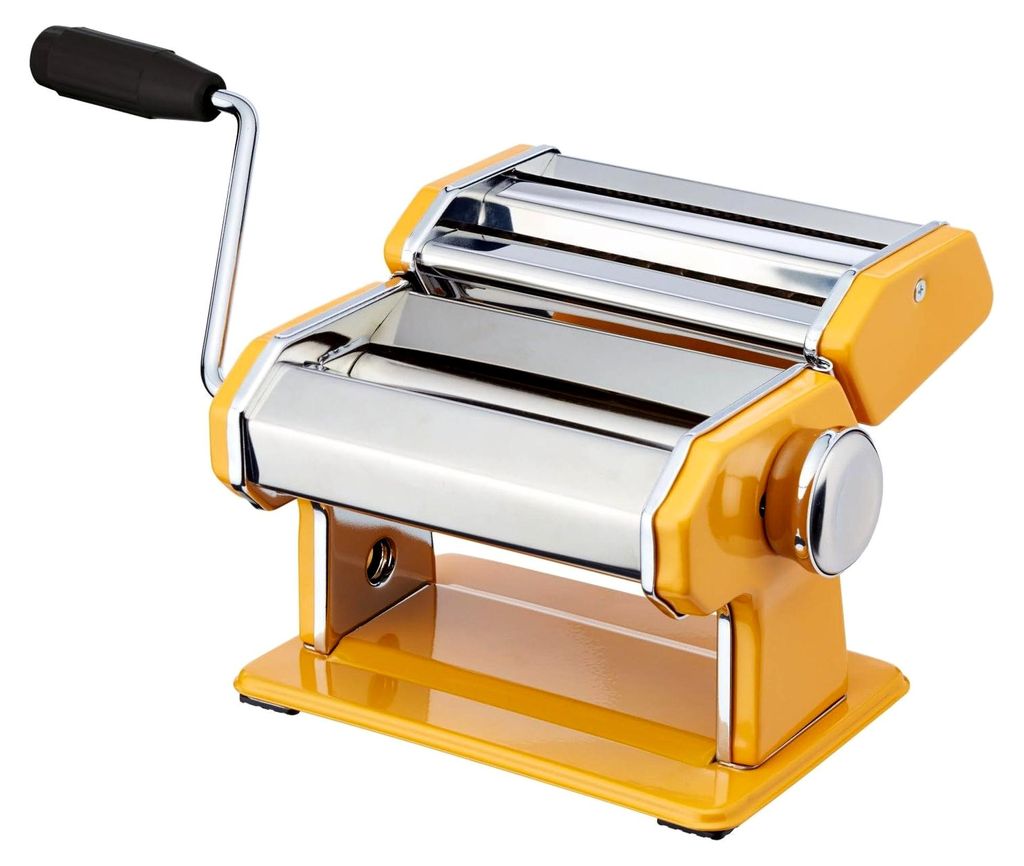 World of Flavours Nudel-Maschine als Pasta-Maker aus Edelstahl mit Tischzange - 9 Teigstärken - in Gelb - 20 x 34 x 25 cm - Nudel-Walze