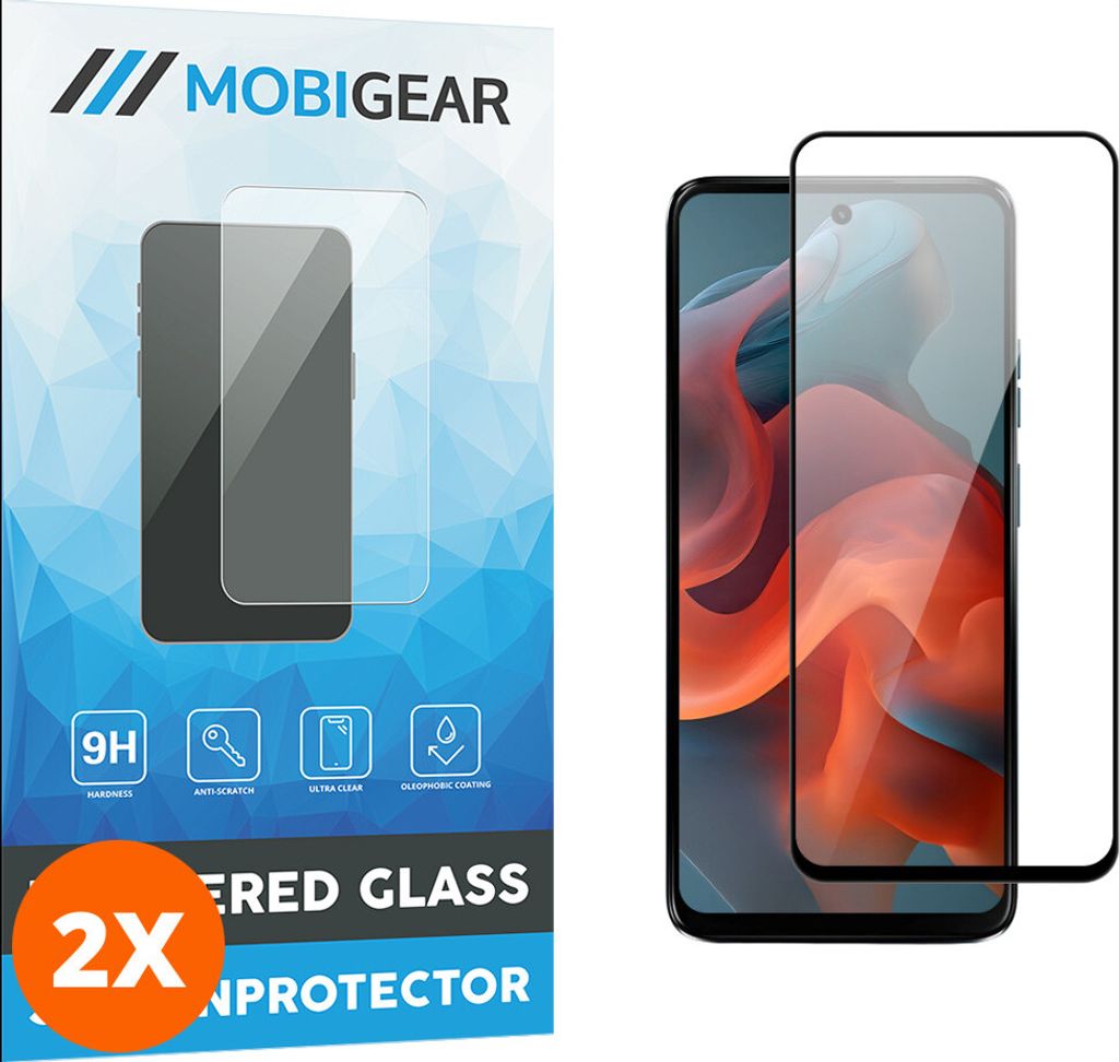 Mobigear Premium 4.99 Motorola Moto G34 Panzerglas Gehärtetes Glas Displayschutz - Hüllenfreundlich - Schwarz (2er Pack)