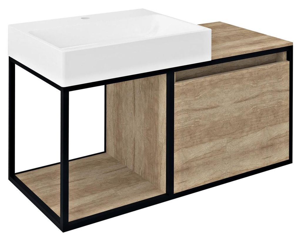 Sapho SKARA Unterschrank 100x49,5x46,5cm, schwarz matt/Eiche Alabama
