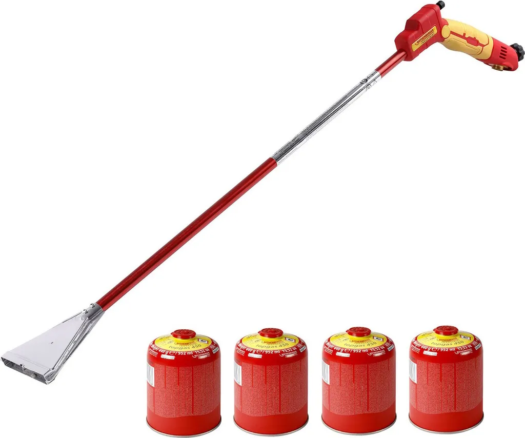 Désherbeur thermique à gaz avec 4 cartouches Topgas 450 pour jardin et allée
