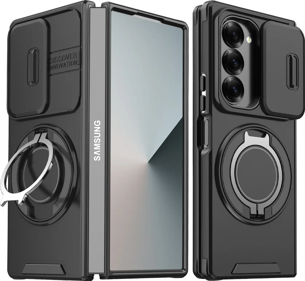 Cover Militare Z Fold6 Nera: Doppio Strato con Supporto Magnetico 360°