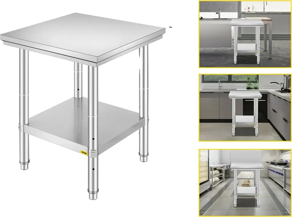 Tavolo Cucina Acciaio Inox 60x60x81cm | Portata 330LB Regolabile