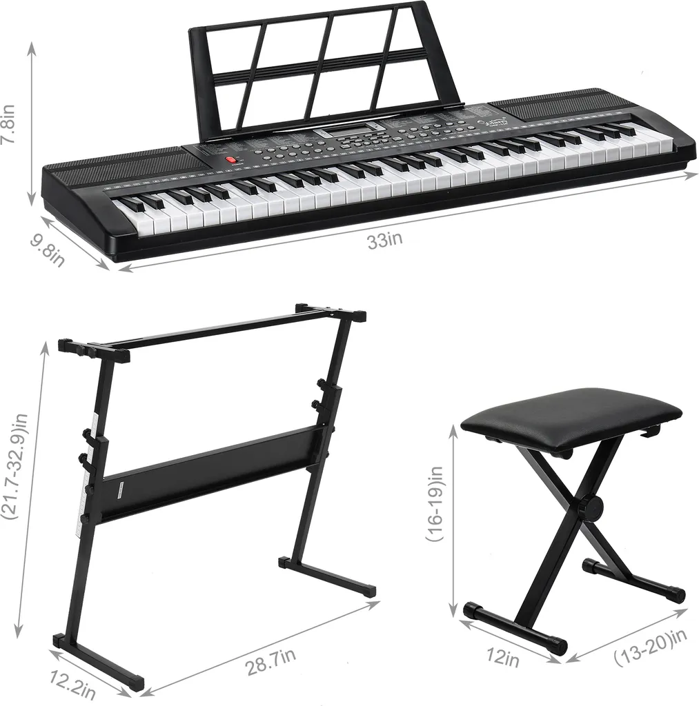 FCH 61 touches E Keyboard Piano électronique complet noir avec support - 2