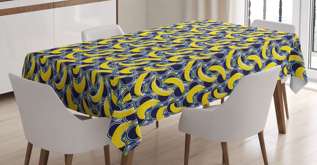 ABAKUHAUS Bunt Tischdecke, Vintage Pop Art Banana, Pflegeleicht mit Modernster Druck Technologie Waschbar und Personalisiert, 140 x 240 cm, Gelb Du...