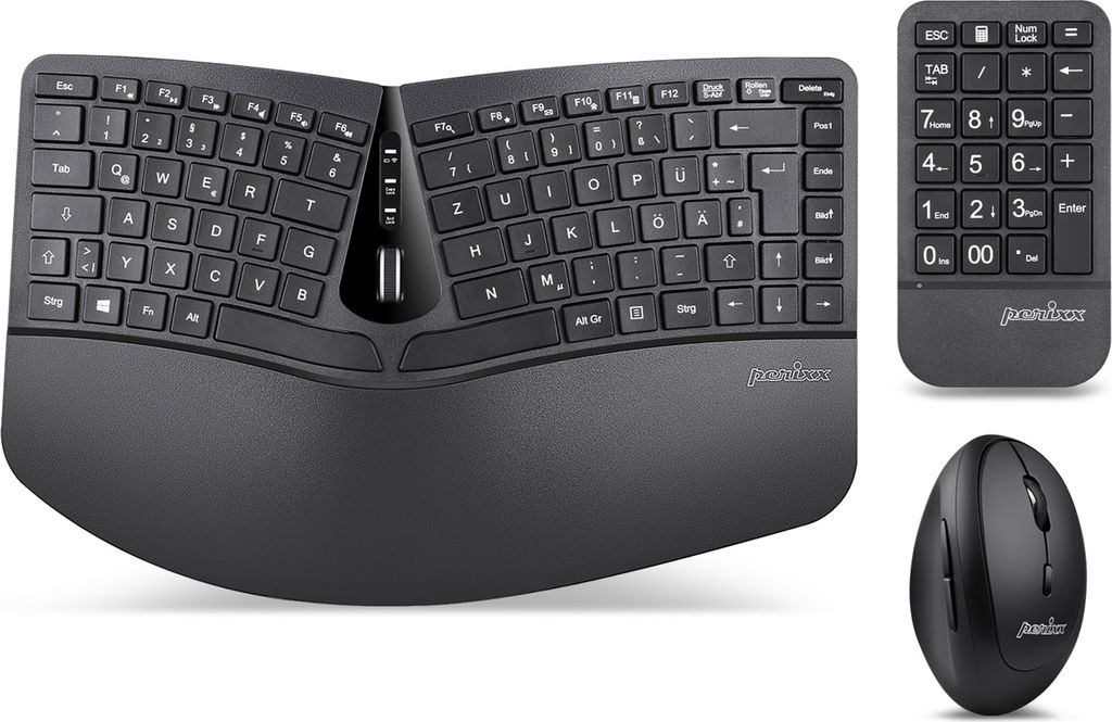 Perixx PERIDUO-606A DE, 3-in-1 Tastatur- und Maus-Set, kabellos, ergonomisch