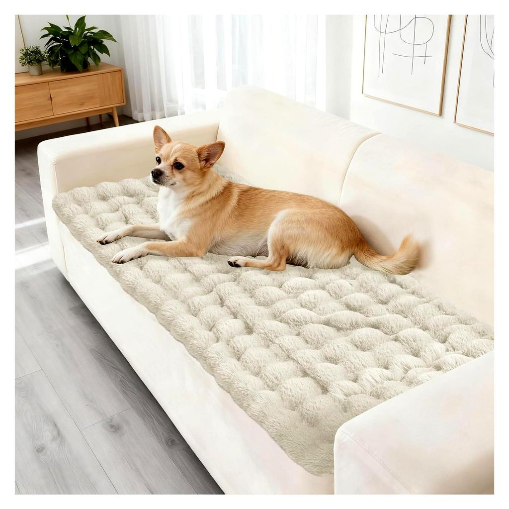 Sofabezug Warm Weich Plüsch, Rutschfester Sofaschoner, Sofaüberzug für 1 2 3 4 Sitzer, Beige, 110×240cm