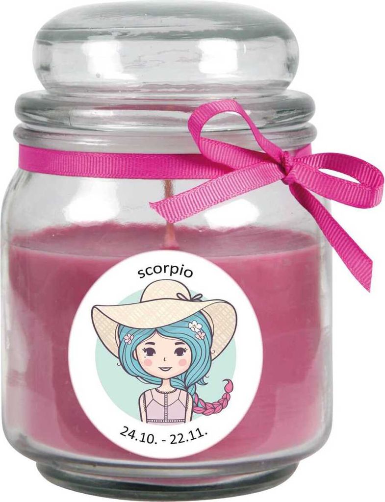 Sternzeichen Duftkerze Lavendel im Bonbonglas ( Skorpion ) - viele Motive zur Auswahl, 300g - Brenndauer bis zu 70 Std - Scorpio