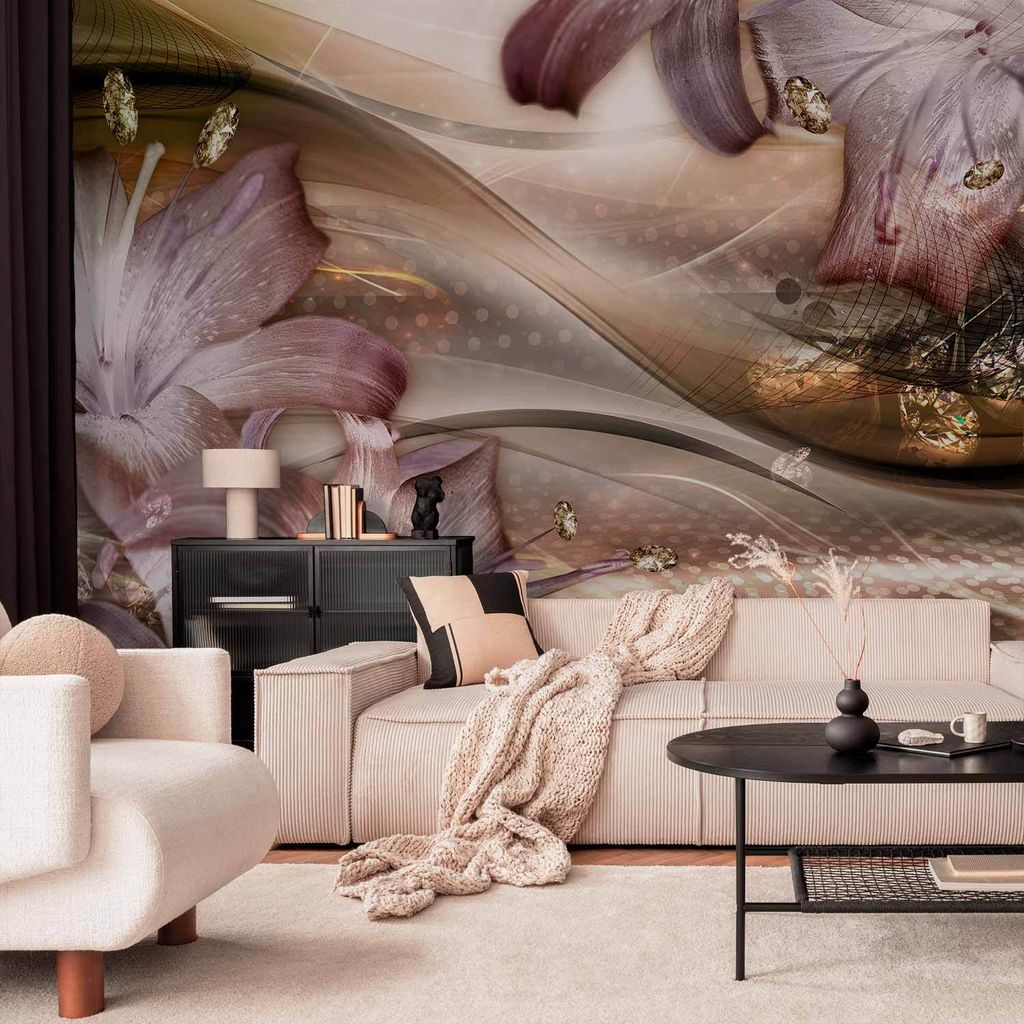 Vlies Fototapete - Lilies on the Wave (Brown) 350x256 cm Blumen b-C-0205-a-b