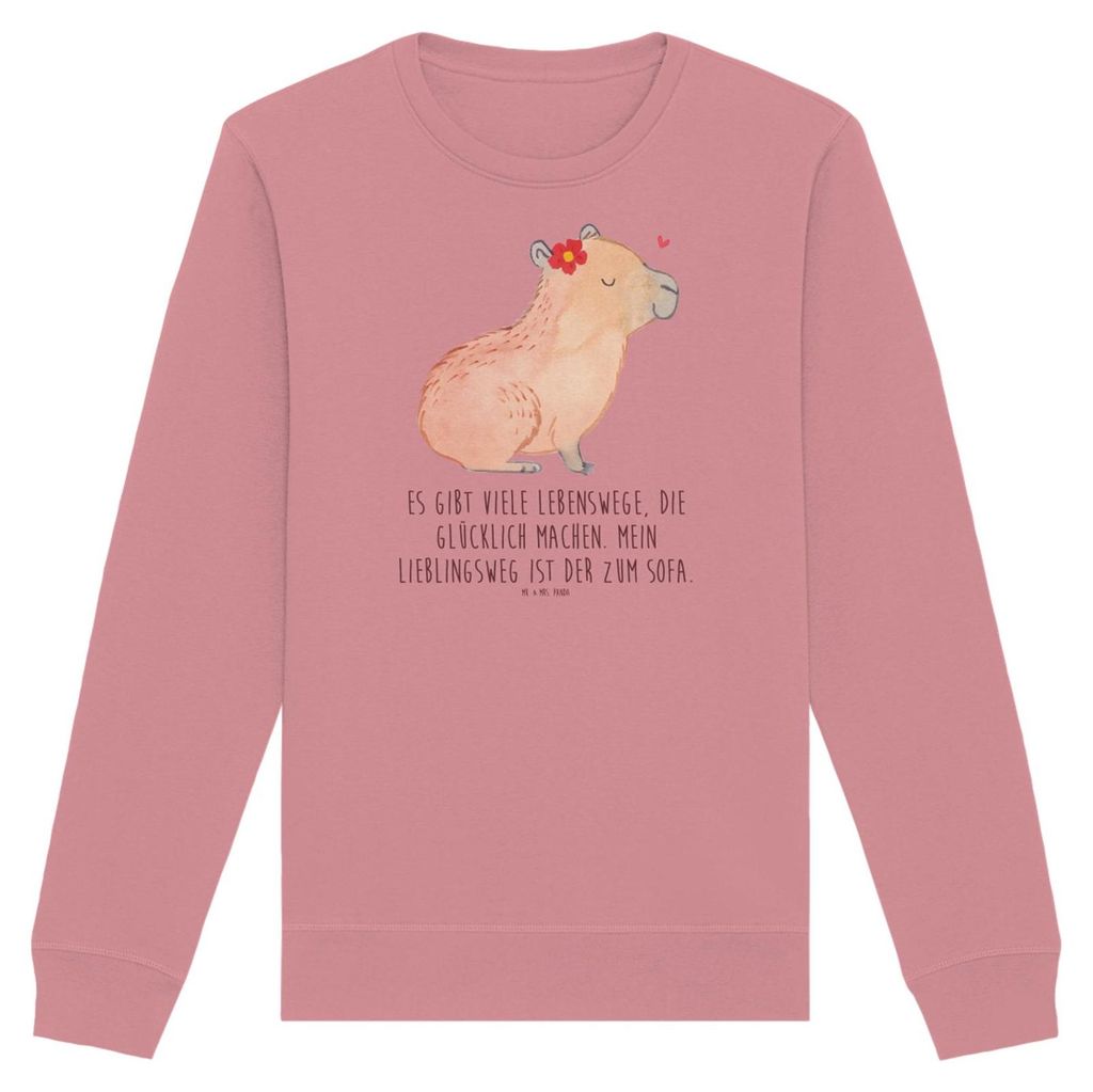 Mr. & Mrs. Panda Baumwoll Pullover Capybara Blume Größe S - Canyon Pink - Geschenk, Sweatshirt, Pulli, Lustige Sprüche, Sweater