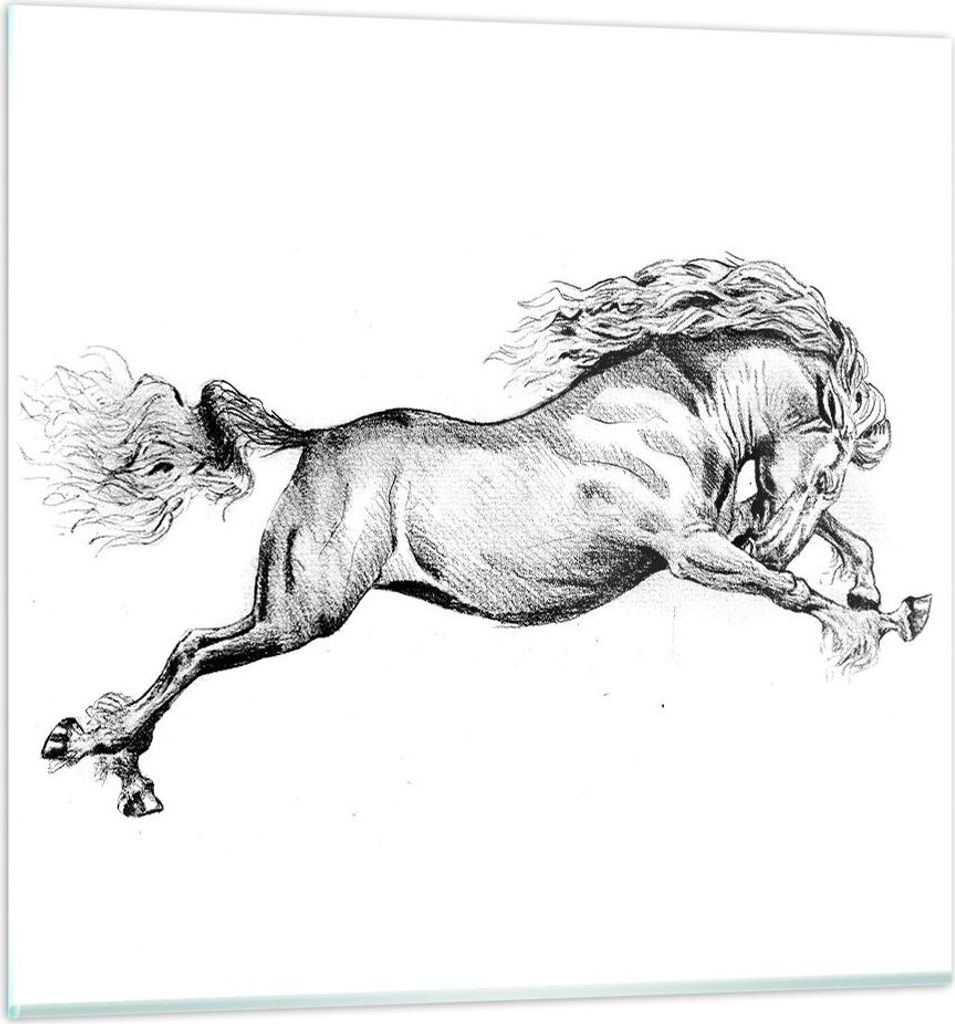 Bilder auf glas - Einteilig - Pferd Zeichnung Bleistift - 40x40cm - Glasbilder - Wandbilder - Bilder - zum Aufhängen bereit - Wanddekoration aus G...