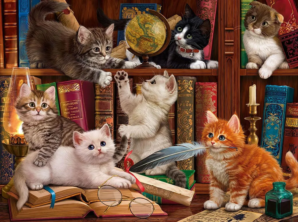 Puzzle Library Kittens 1000 pièces - Illustration Chats Haute Définition