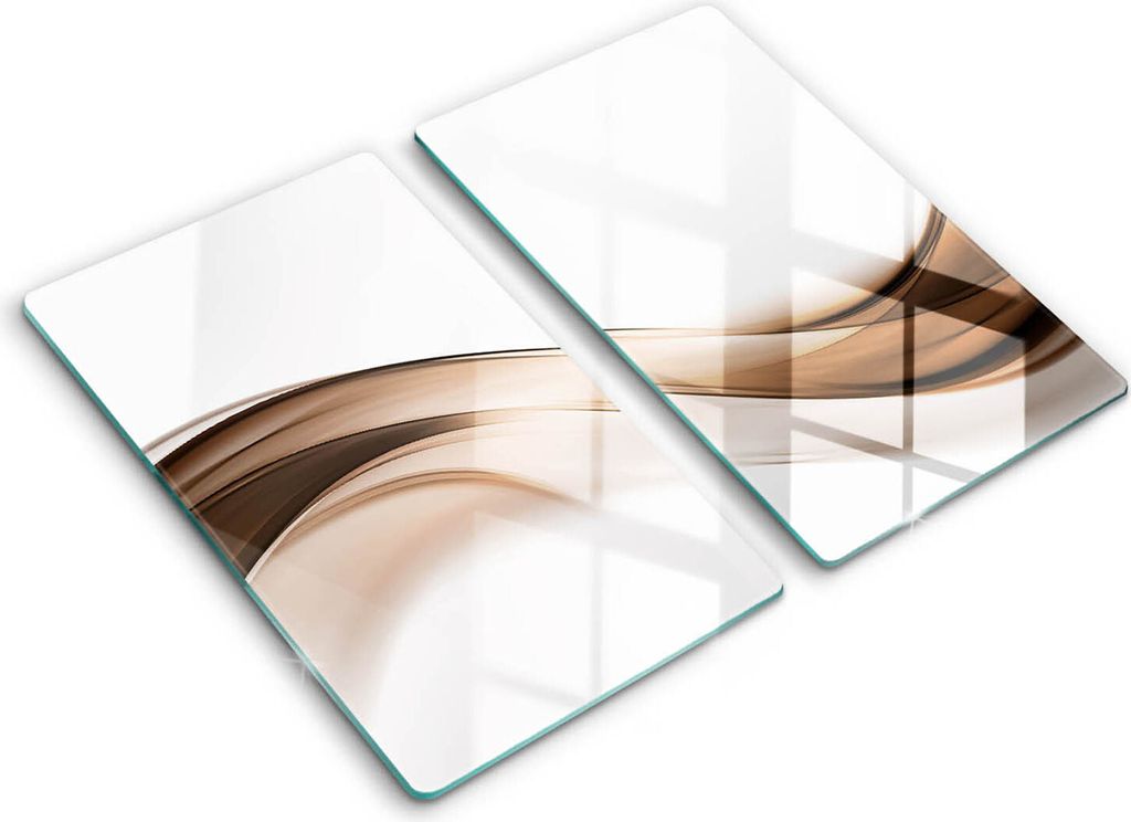 Glasschneideplatte - Herdabdeckplatte - 2x30x52 cm -Schneidebrett - Spritzschutz -Abstraktion braune Linien