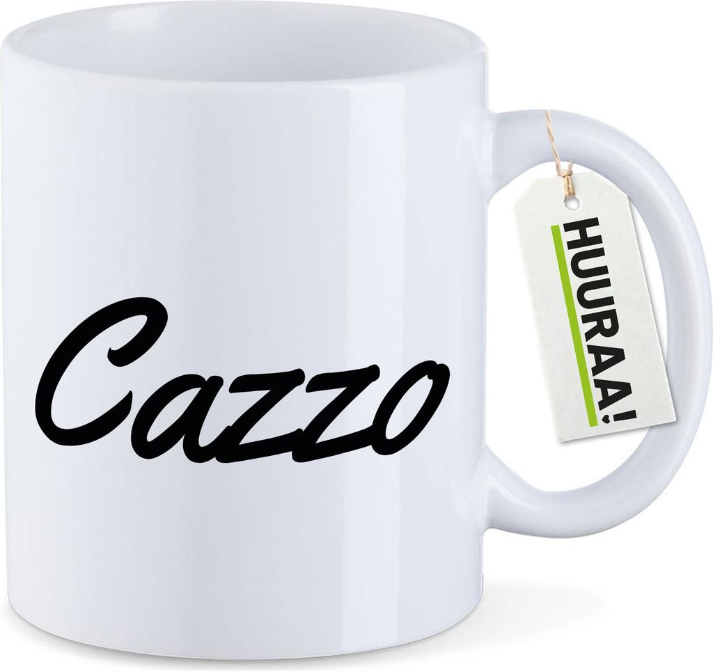 Huuraa Kaffeetasse Cazzo italienisch Schriftzug 330ml Weiß Keramik Kaffeebecher Geschenkidee