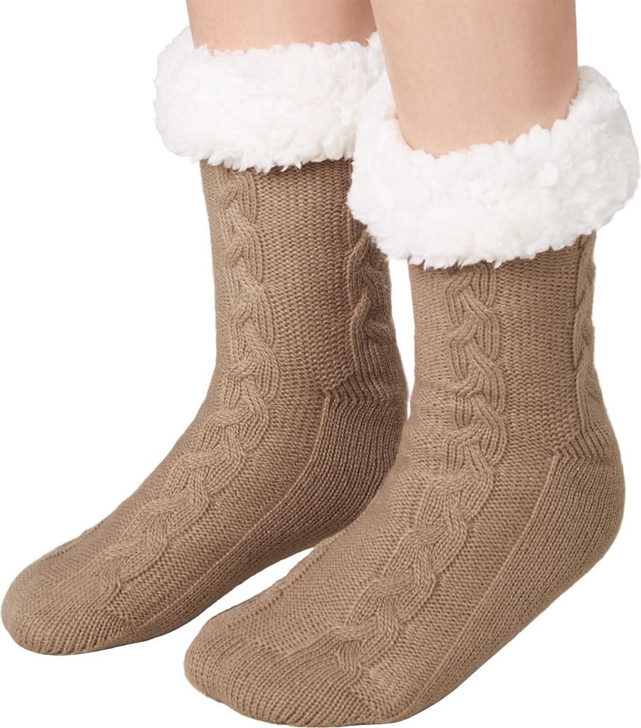 Kuschelsocken mit Muster braun - 35-38