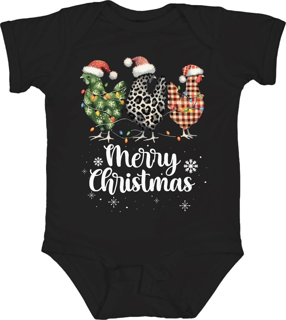 Merry Christmas Hühner Huhn Kariert Karo - Weihnachten Weihnachtsgeschenk Christmas Unisex Baby Body, Schwarz, 0/3