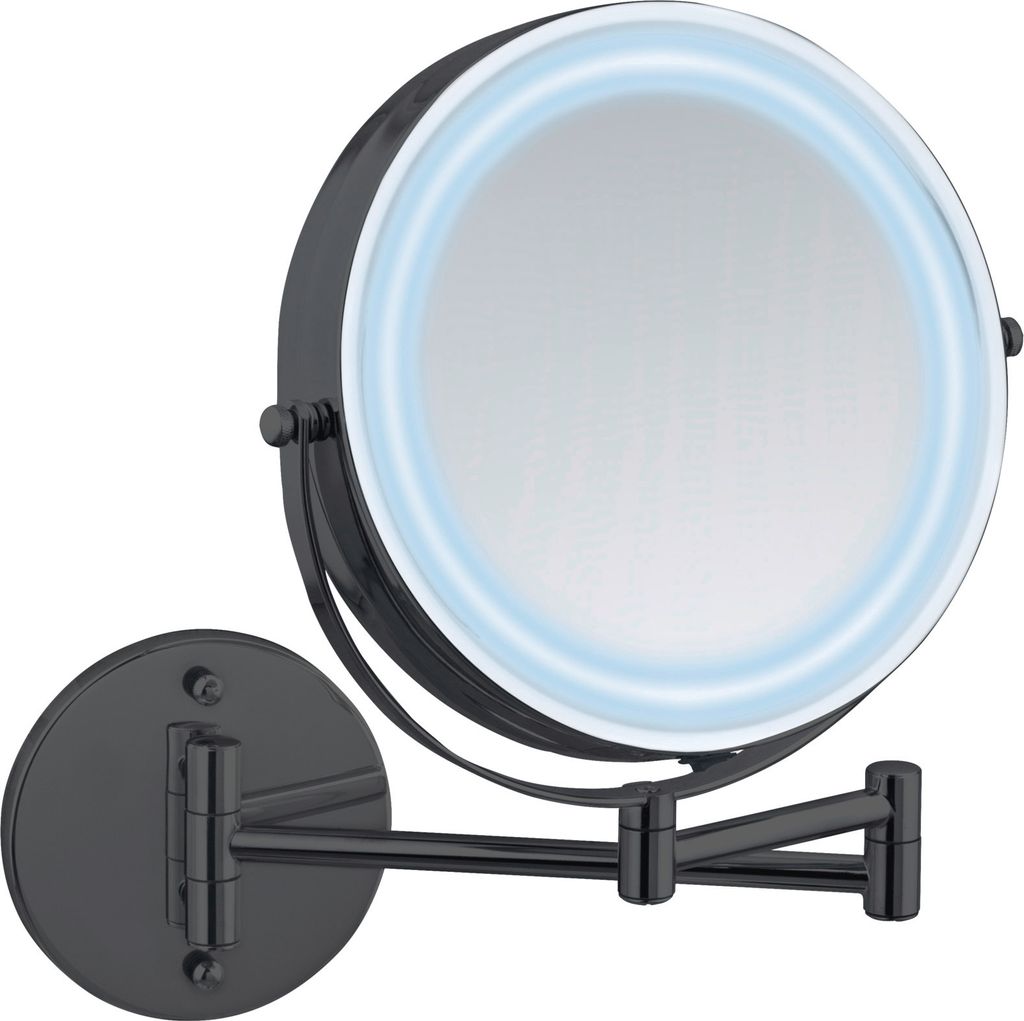 WENKO Power-Loc LED Wandspiegel Mod. Lumi Schwarz, mit 5-fach Vergrößerung