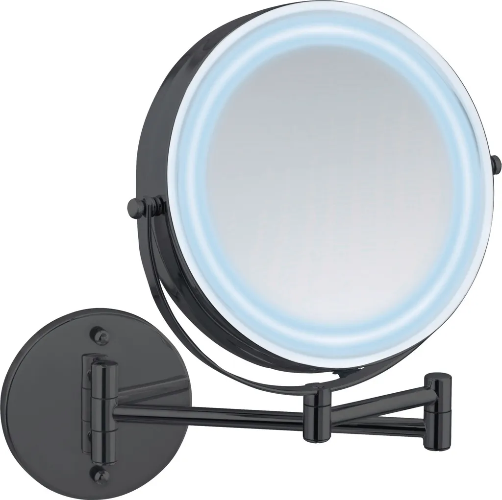 WENKO Power-Loc LED Lumi Miroir Mural Noir Grossissant 5x pour Maquillage