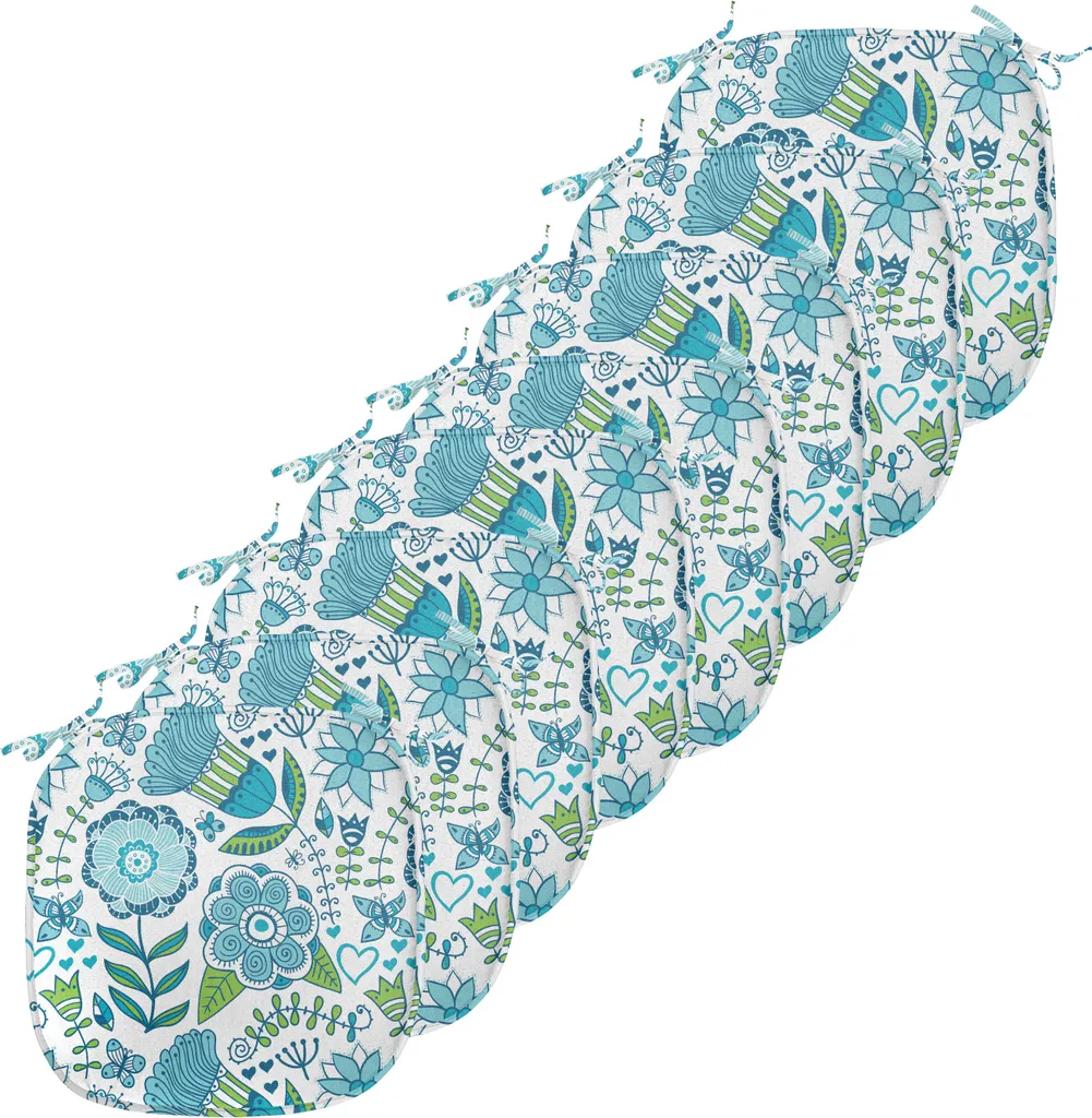 Coussins avec Sangles de Fixation ABAKUHAUS Flora Vert Blanc Bleu 8pc