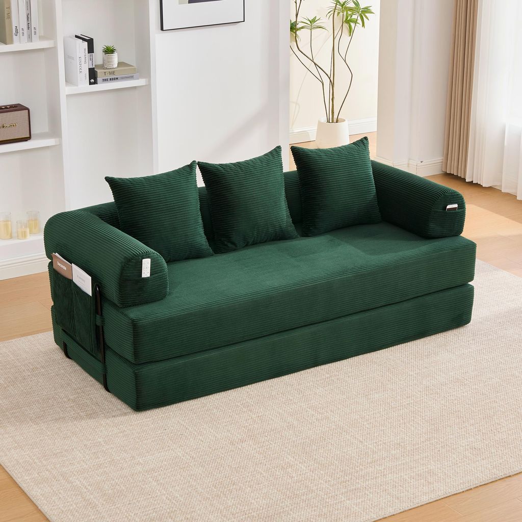 okwish Modernes Klappsofa Kompressionssofa mit Metallgestell und Aufbewahrungstasche,Polstermöbel Modulares Sofa mit drei weichen Kissen,Smaragdgrün