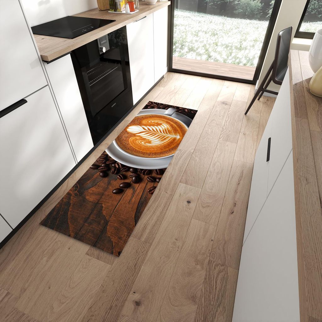 Küchenteppich 60x180cm rutschfest & abwischbar PVC Läufer - Stille Kaffeegenuss